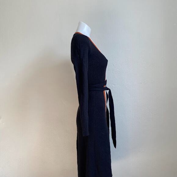 Caara Size Small Cedar Midi Dress Knit A Line Black Orange White Striped Belted - Picture 6 of 12